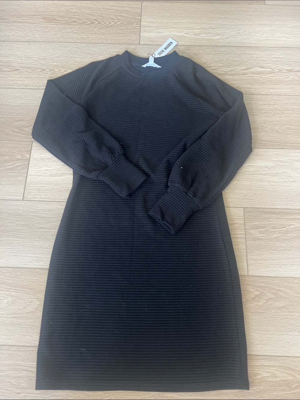 Steve Madden Black Ribbed Knit Long Sleeve Dress